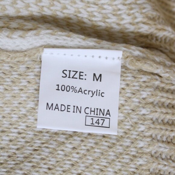 Evaless Women's Classic Long Sleeve Sweater White Beige Color Block Medium - Picture 4 of 5